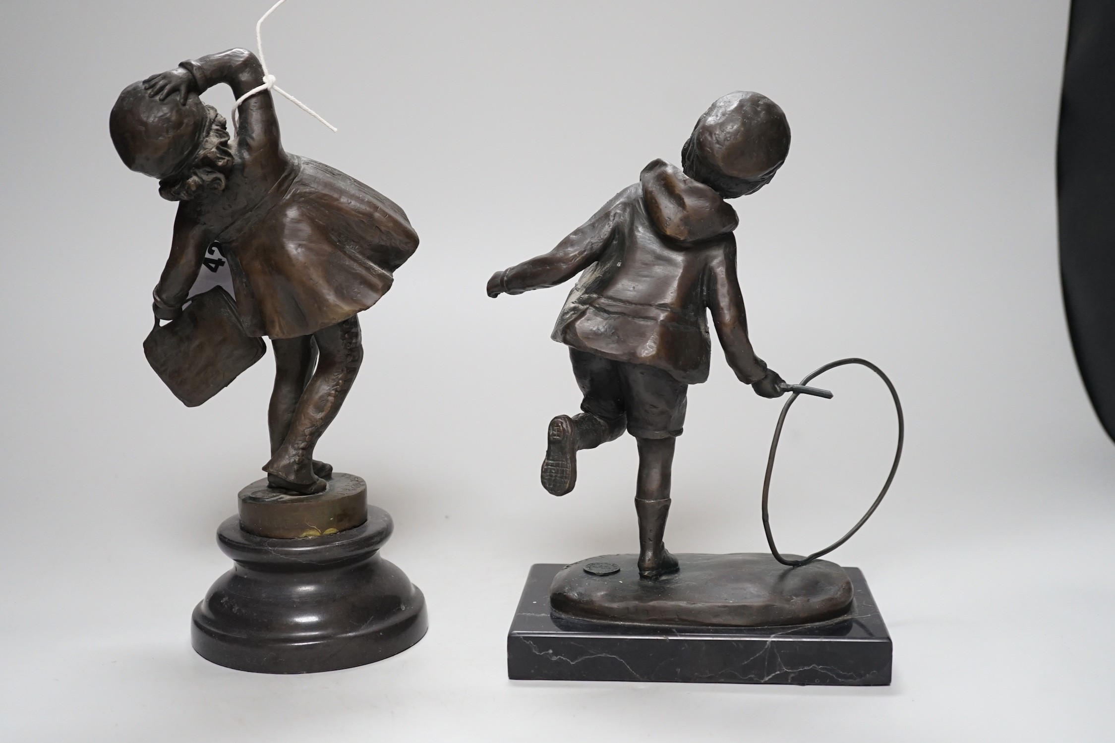 After Demétre Haralamb Chiparus (1886-1947) two bronze figures of children, 24cm
